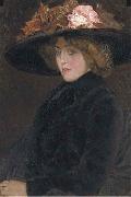 Leo Gestel Portrait of an elegant lady with a hat oil on canvas
